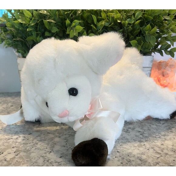 Vtg MARY MEYER Sheep lamb plush toy SUPER soft/fuzzy white pink bow RARE! Tag On - Picture 2 of 8